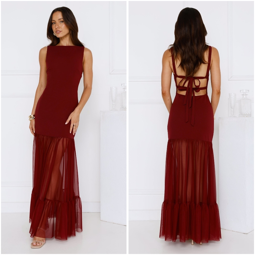 Hello Molly Chic Whispers Maxi Dress Burgundy XL/10 NWT New